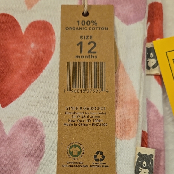 New Rabbit Bear Red and Pink Pajama Set with Heart Pattern 12 Months - Picture 3 of 5